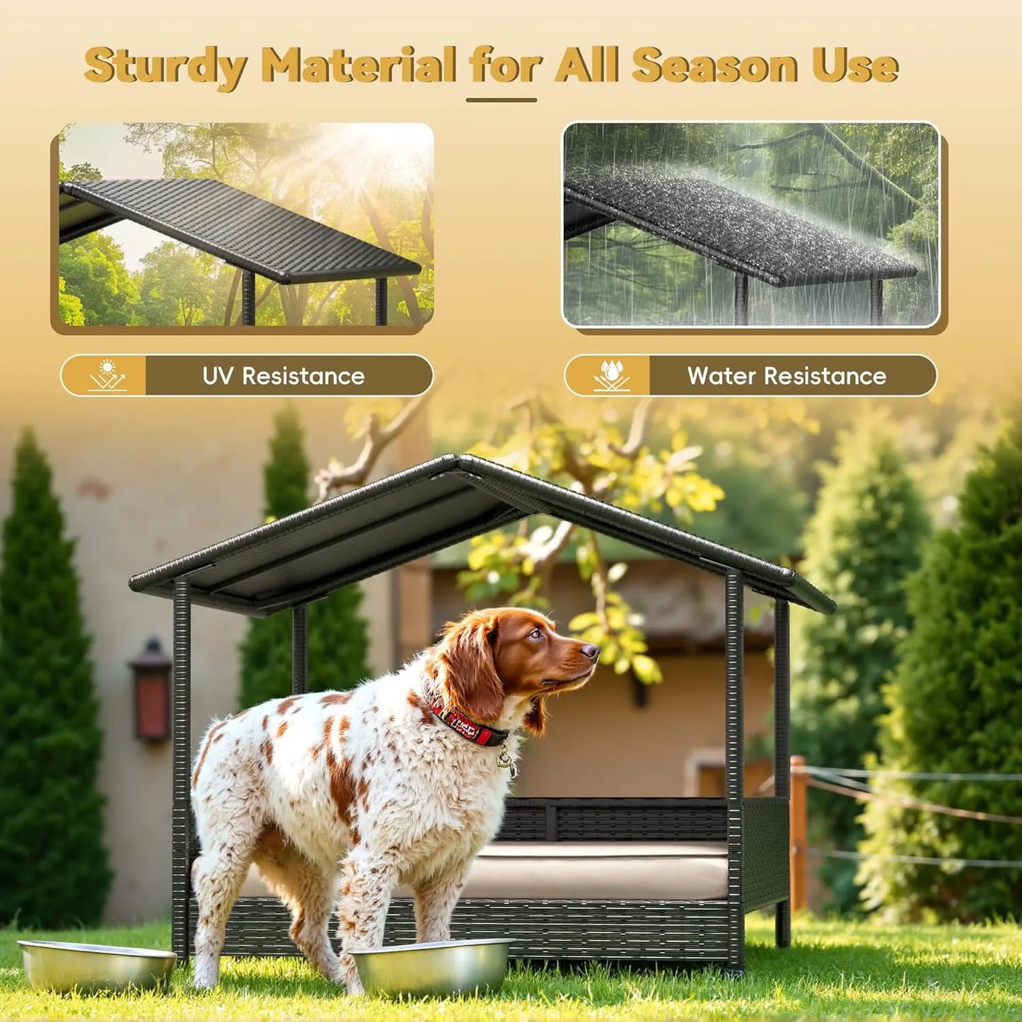 Warcat Wicker Dog House Outdoor Indoor Elevated Dog Shelter Dog Bed with Cushion, for Deck, Patio, Yard, Home #Summeressentials #Tiktokshopdealsforyoudays #Summerwins #Tiktokshopmemorialday