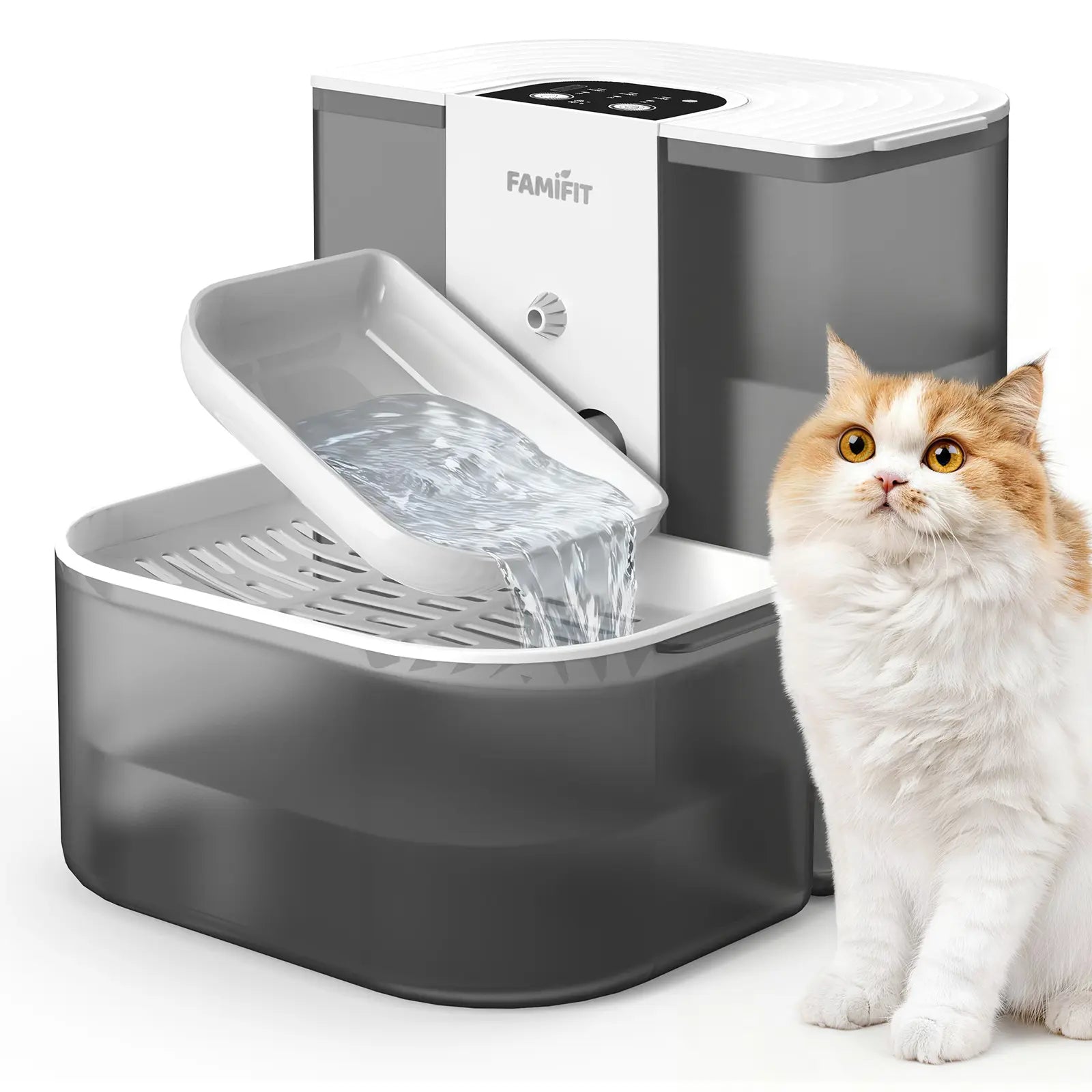 Automatic Cat Water Fountain ,No Filter,4.5L+2L，Ceramic Bowl, Timed 3/6/9H & 80/100/120Ml Control, Clean Water System, Ultra Quiet