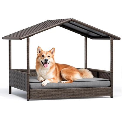 Warcat Wicker Dog House Outdoor Indoor Elevated Dog Shelter Dog Bed with Cushion, for Deck, Patio, Yard, Home #Summeressentials #Tiktokshopdealsforyoudays #Summerwins #Tiktokshopmemorialday