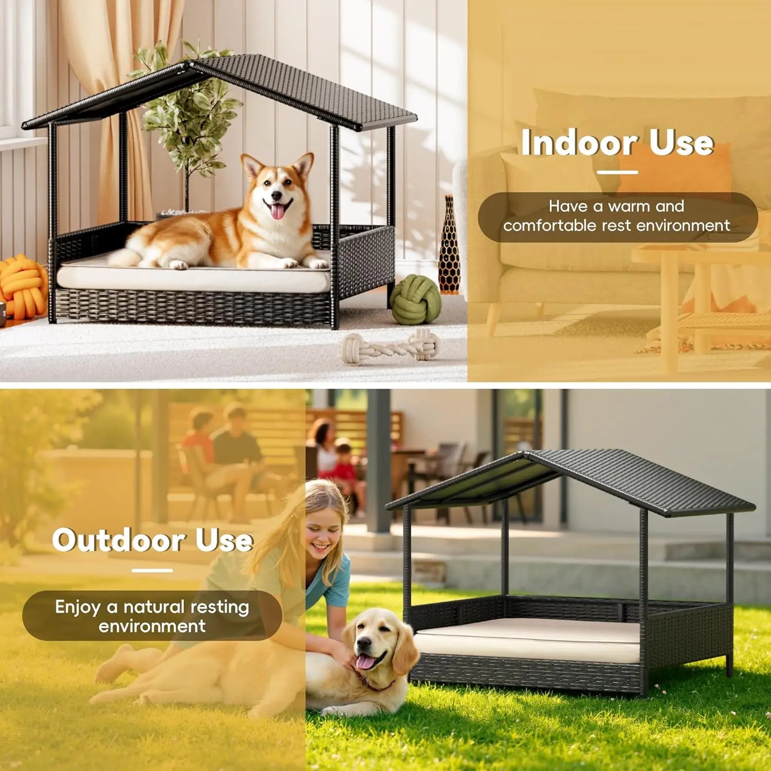Warcat Wicker Dog House Outdoor Indoor Elevated Dog Shelter Dog Bed with Cushion, for Deck, Patio, Yard, Home #Summeressentials #Tiktokshopdealsforyoudays #Summerwins #Tiktokshopmemorialday