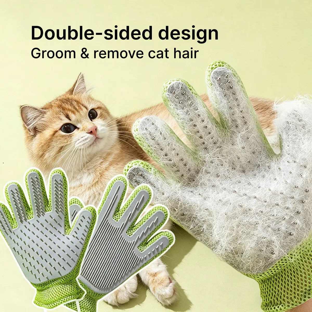 Double-Sided Cat Grooming Glove – Remove Loose Fur While You Pet, Breathable Mesh + Soft Silicone Bristles, Peel & Clean, Available in Avocado Green & Cloud Blue (9.4" X 6.3")