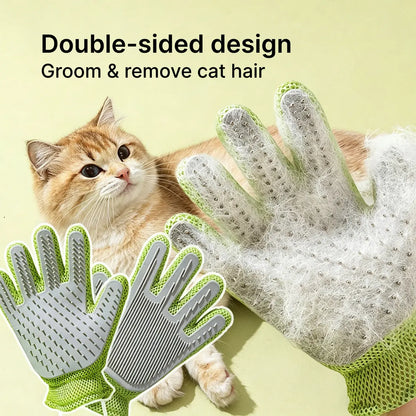 Double-Sided Cat Grooming Glove – Remove Loose Fur While You Pet, Breathable Mesh + Soft Silicone Bristles, Peel & Clean, Available in Avocado Green & Cloud Blue (9.4" X 6.3")