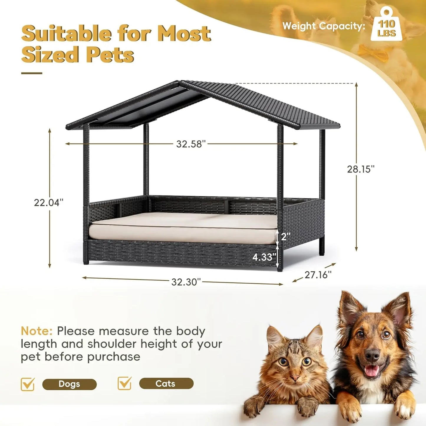 Warcat Wicker Dog House Outdoor Indoor Elevated Dog Shelter Dog Bed with Cushion, for Deck, Patio, Yard, Home #Summeressentials #Tiktokshopdealsforyoudays #Summerwins #Tiktokshopmemorialday