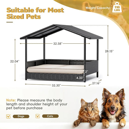 Warcat Wicker Dog House Outdoor Indoor Elevated Dog Shelter Dog Bed with Cushion, for Deck, Patio, Yard, Home #Summeressentials #Tiktokshopdealsforyoudays #Summerwins #Tiktokshopmemorialday