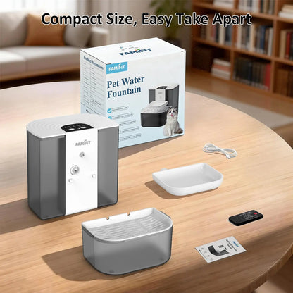 Automatic Cat Water Fountain ,No Filter,4.5L+2L，Ceramic Bowl, Timed 3/6/9H & 80/100/120Ml Control, Clean Water System, Ultra Quiet