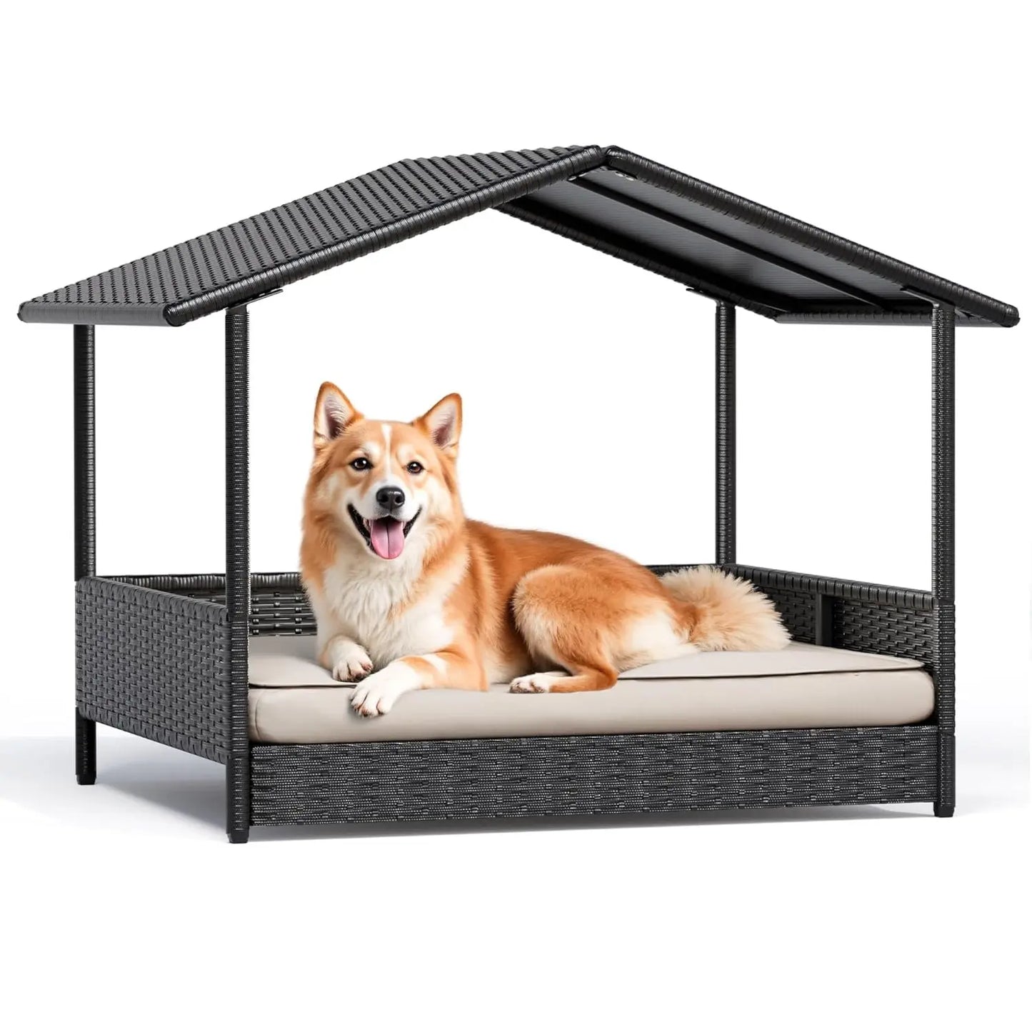 Warcat Wicker Dog House Outdoor Indoor Elevated Dog Shelter Dog Bed with Cushion, for Deck, Patio, Yard, Home #Summeressentials #Tiktokshopdealsforyoudays #Summerwins #Tiktokshopmemorialday