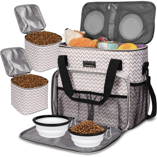 Weekend Pet Travel Handbag, Meeting Aviation Standards, Equipped with 2 Food Containers and 2 Foldable Silicone Bowls