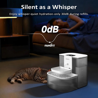 Automatic Cat Water Fountain ,No Filter,4.5L+2L，Ceramic Bowl, Timed 3/6/9H & 80/100/120Ml Control, Clean Water System, Ultra Quiet