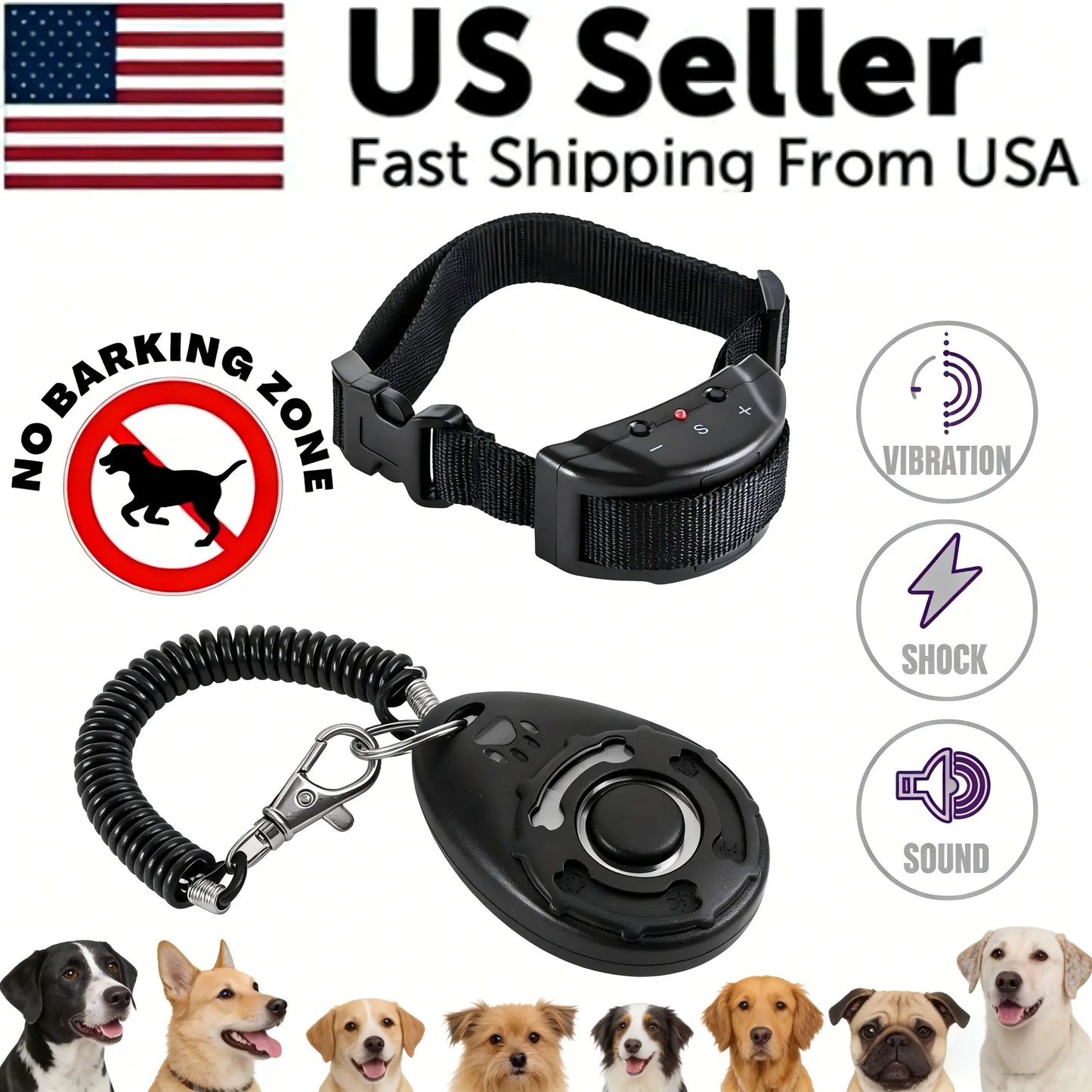 2 in 1 Dog Bark Collar Training Set, Gentle Remote Control No Barking Solution for Home Neighborhood Walks Public Park Pet Management