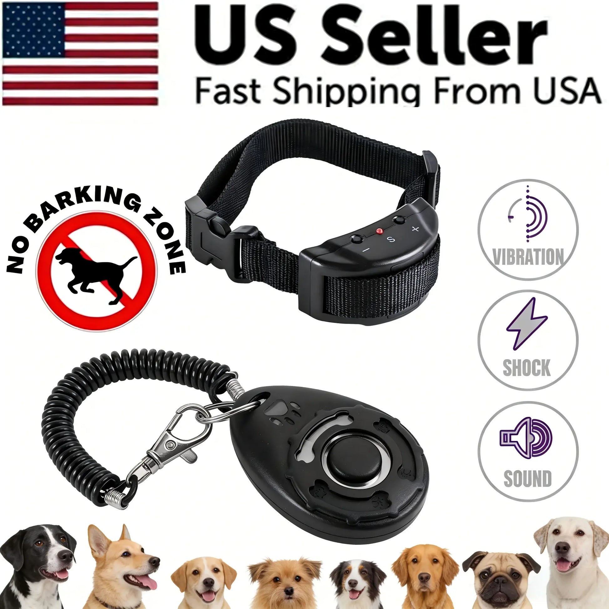 2 in 1 Dog Bark Collar Training Set, Gentle Remote Control No Barking Solution for Home Neighborhood Walks Public Park Pet Management