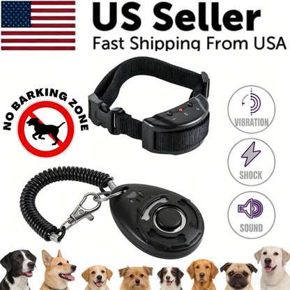 2 in 1 Dog Bark Collar Training Set, Gentle Remote Control No Barking Solution for Home Neighborhood Walks Public Park Pet Management