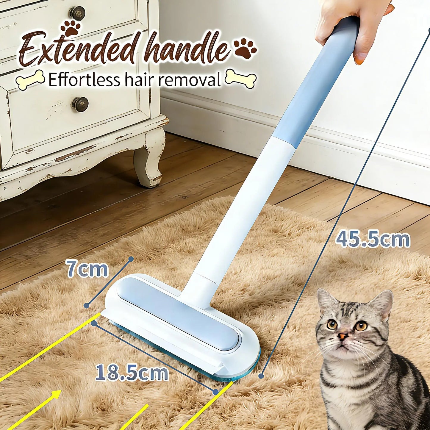 Long Handle Pet Hair Remover Brush & Cleaning Gloves Set, 4-In-1 Washable Lint Cleaner for Indoor Pet Hair Cleaning