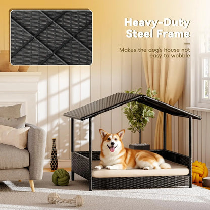 Warcat Wicker Dog House Outdoor Indoor Elevated Dog Shelter Dog Bed with Cushion, for Deck, Patio, Yard, Home #Summeressentials #Tiktokshopdealsforyoudays #Summerwins #Tiktokshopmemorialday