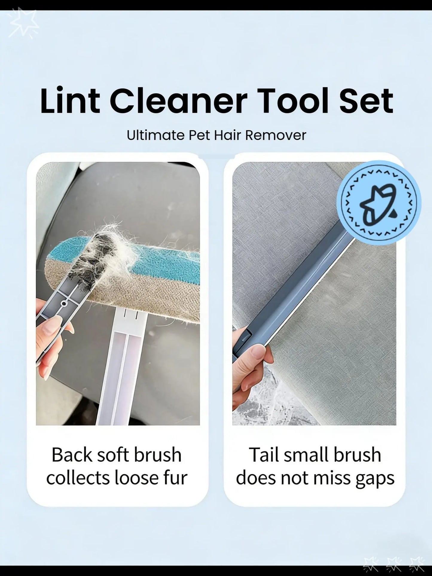Long Handle Pet Hair Remover Brush & Cleaning Gloves Set, 4-In-1 Washable Lint Cleaner for Indoor Pet Hair Cleaning